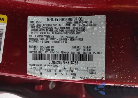 2015 Lincoln Mkz Hybrid from USA, damaged, VIN 3LN6L2LU7FR618268